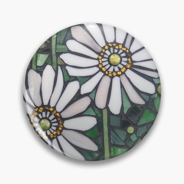 Item preview, White stained glass mosaic Japanese anemones designed and sold by suespaintroom.