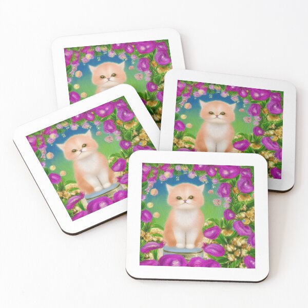 Item preview, Beautiful Fantasy Whimsical Cat Pastel Illustration with flowers in background designed and sold by ManifestoDesign.