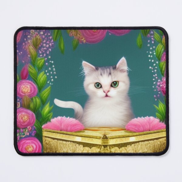 Item preview, Beautiful Fantasy Whimsical Cat Pastel Illustration with flowers in background designed and sold by ManifestoDesign.