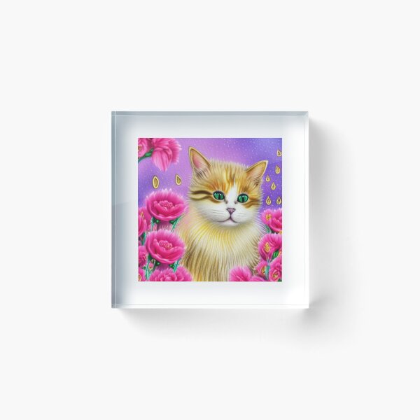 Item preview, Beautiful Fantasy Whimsical Cat Pastel Illustration with flowers in background designed and sold by ManifestoDesign.