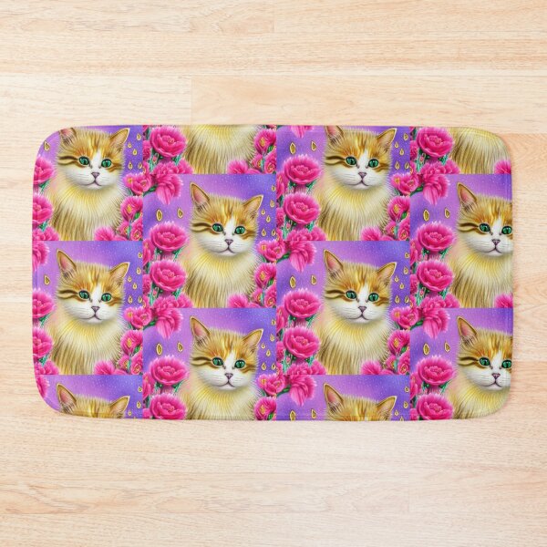 Item preview, Beautiful Fantasy Whimsical Cat Pastel Illustration with flowers in background designed and sold by ManifestoDesign.