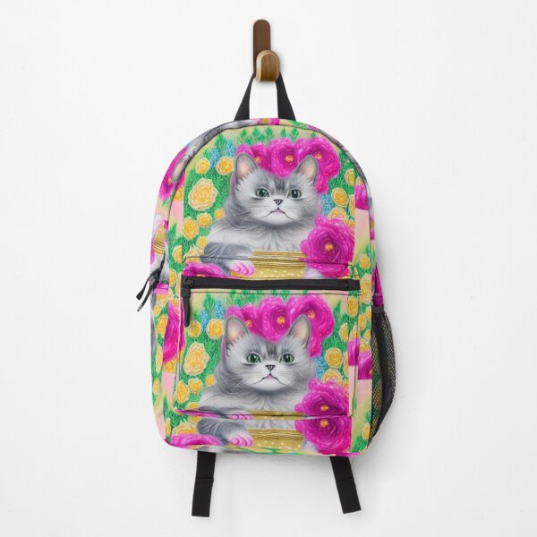 Item preview, Beautiful Fantasy Whimsical Cat Pastel Illustration with flowers in background designed and sold by ManifestoDesign.