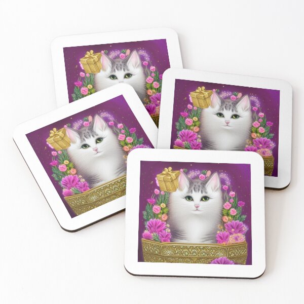 Item preview, Beautiful Fantasy Whimsical Cat Pastel Illustration with flowers in background designed and sold by ManifestoDesign.