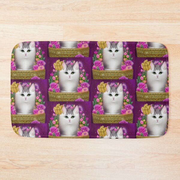 Item preview, Beautiful Fantasy Whimsical Cat Pastel Illustration with flowers in background designed and sold by ManifestoDesign.
