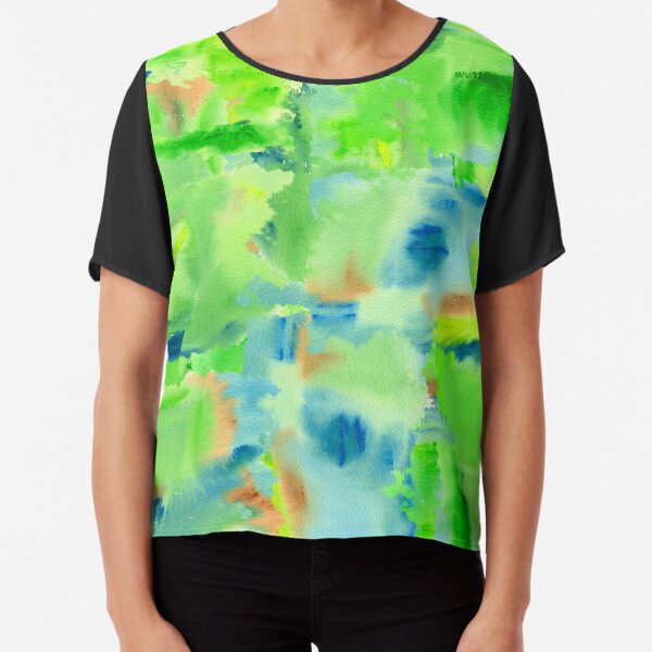 In the Forest in Spring Abstract Watercolor Collage Chiffon Top
