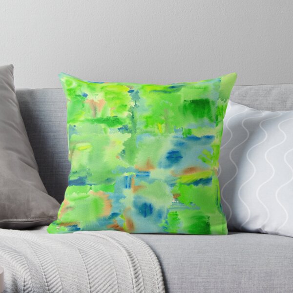 In the Forest in Spring Abstract Watercolor Collage Throw Pillow
