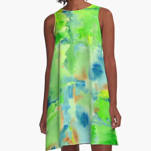 In the Forest in Spring Abstract Watercolor Collage A-Line Dress