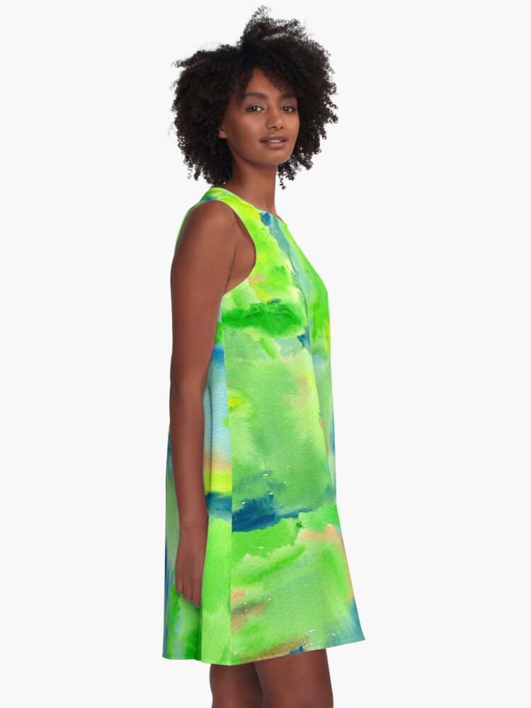 Alternate view of In the Forest in Spring Abstract Watercolor Collage A-Line Dress
