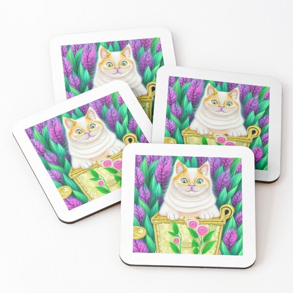 Item preview, Beautiful Fantasy Whimsical Cat Pastel Illustration with flowers in background designed and sold by ManifestoDesign.