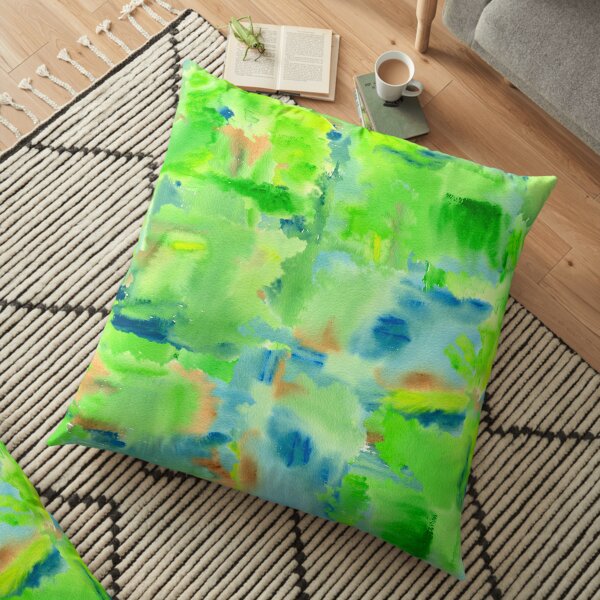 In the Forest in Spring Abstract Watercolor Collage Floor Pillow