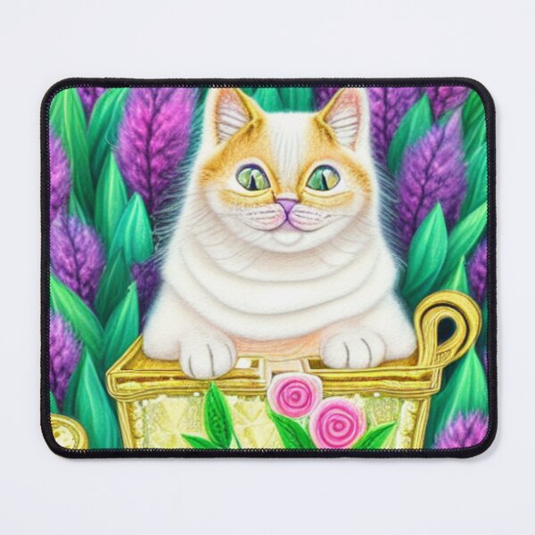 Item preview, Beautiful Fantasy Whimsical Cat Pastel Illustration with flowers in background designed and sold by ManifestoDesign.