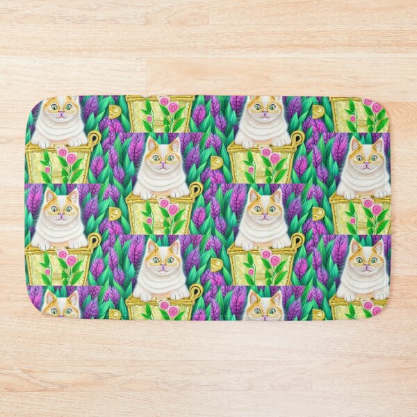 Item preview, Beautiful Fantasy Whimsical Cat Pastel Illustration with flowers in background designed and sold by ManifestoDesign.