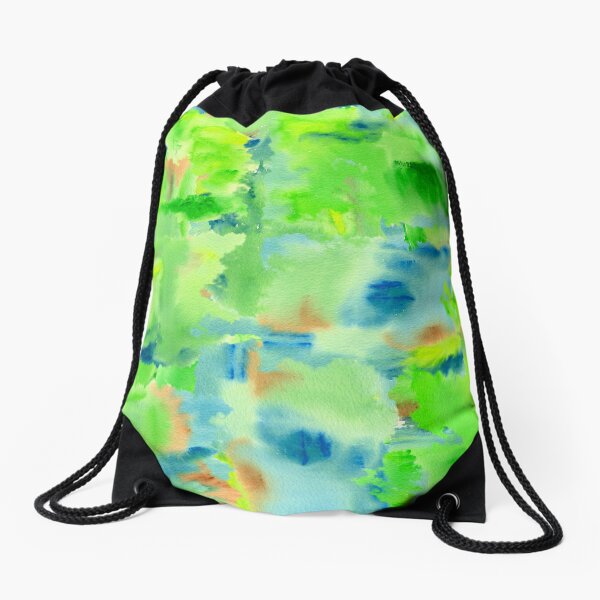 In the Forest in Spring Abstract Watercolor Collage Drawstring Bag