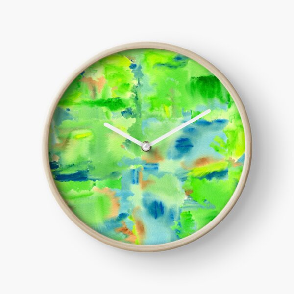 In the Forest in Spring Abstract Watercolor Collage Clock