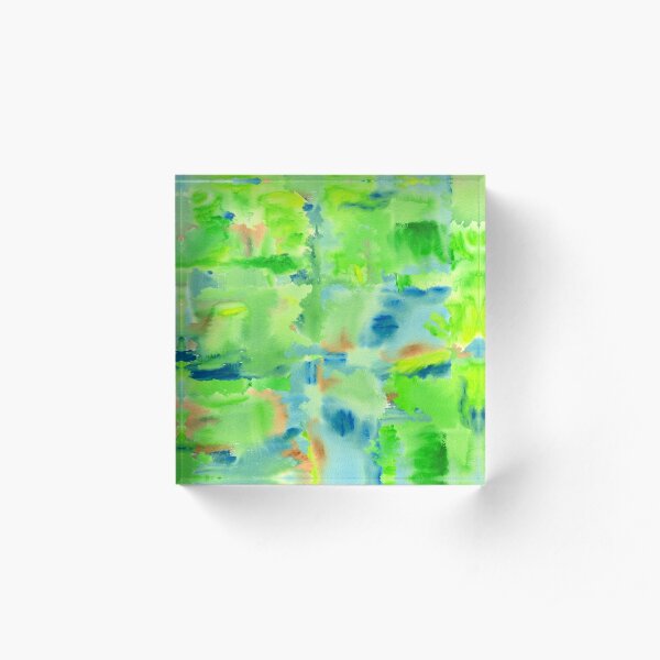 In the Forest in Spring Abstract Watercolor Collage Acrylic Block