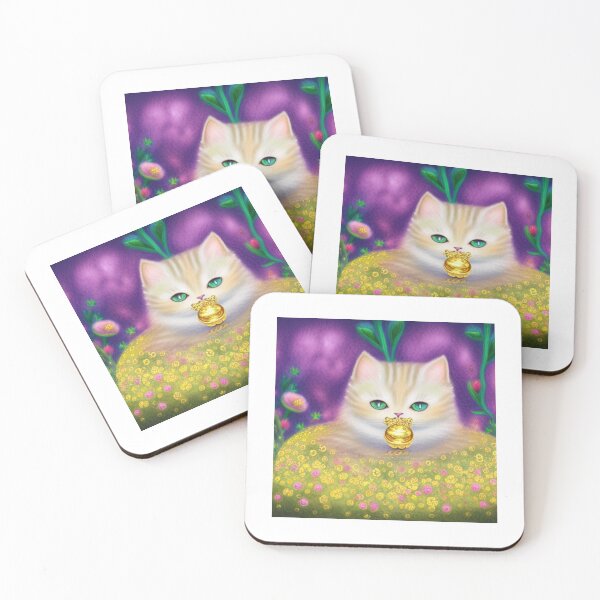 Item preview, Beautiful Fantasy Whimsical Cat Pastel Illustration with flowers in background designed and sold by ManifestoDesign.