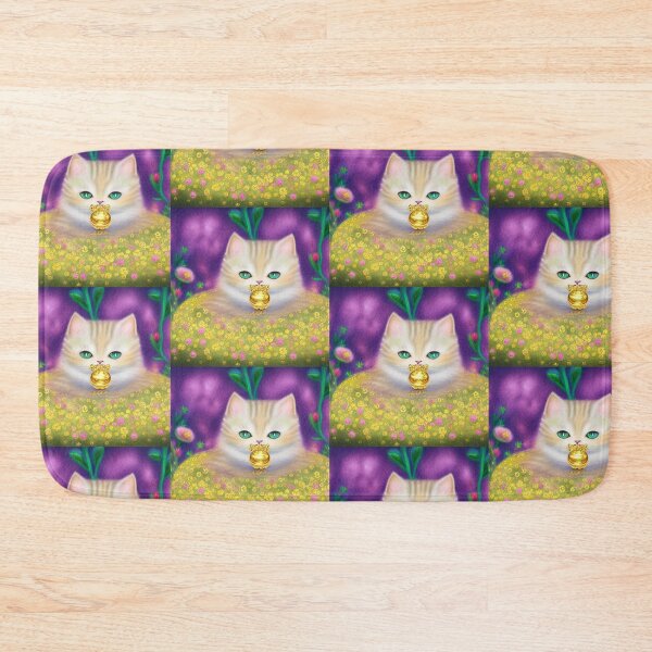 Item preview, Beautiful Fantasy Whimsical Cat Pastel Illustration with flowers in background designed and sold by ManifestoDesign.
