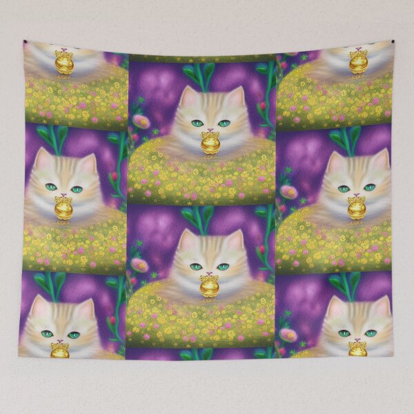Item preview, Beautiful Fantasy Whimsical Cat Pastel Illustration with flowers in background designed and sold by ManifestoDesign.
