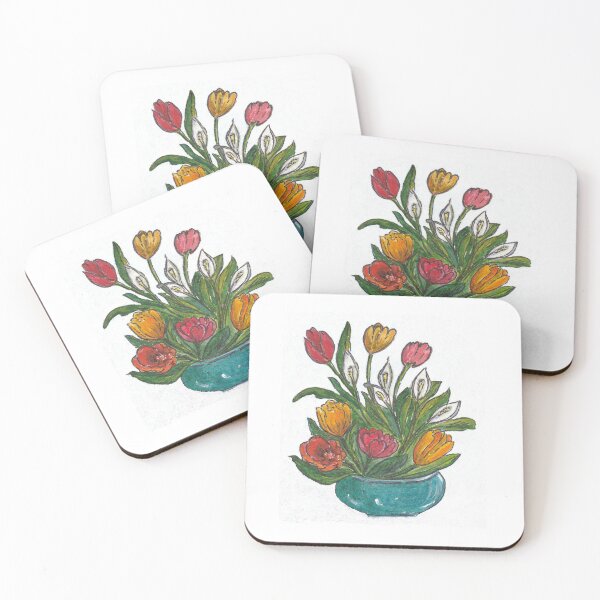 Item preview, flowers tulips and spathiphyllums in a blue vase	 designed and sold by YuYuKoroleva.
