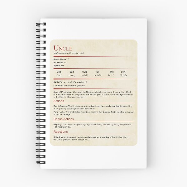 Item preview, D&D Uncle Stat Block Gift designed and sold by sunburstrpg.