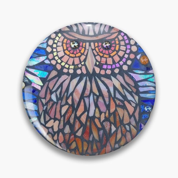 Item preview,  Red owl on a blue swirling sky background., made in stained glass mosaic. designed and sold by suespaintroom.