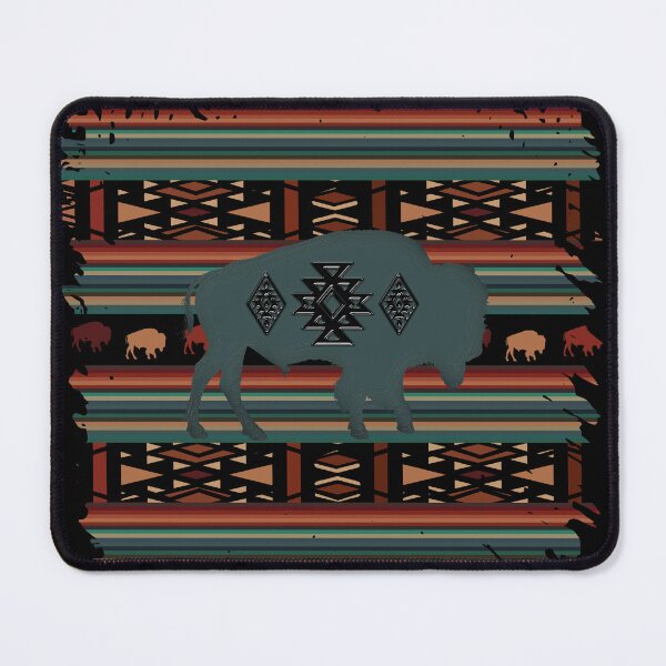 Item preview, Bison With Tribal Pattern In Blues And Brown designed and sold by handsoftime2020.