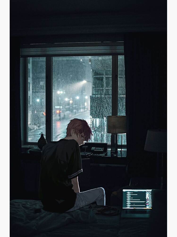 Download Depressed Anime Boy In Hoodie While Raining Wallpaper | Wallpapers .com