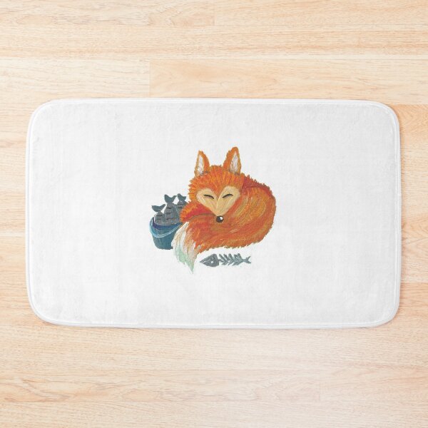 Item preview, acrylic illustration of a sleeping fox with a bucket of fish designed and sold by YuYuKoroleva.