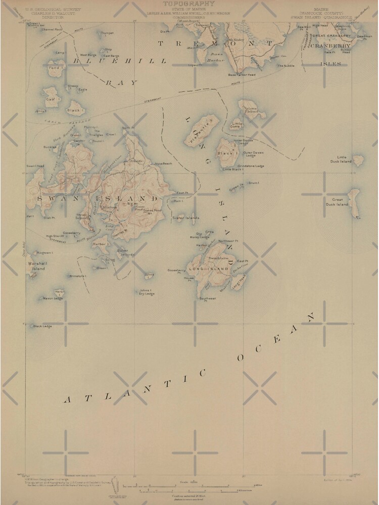 "Swans Island and Long Island Maine Vintage Map" Sticker for Sale by