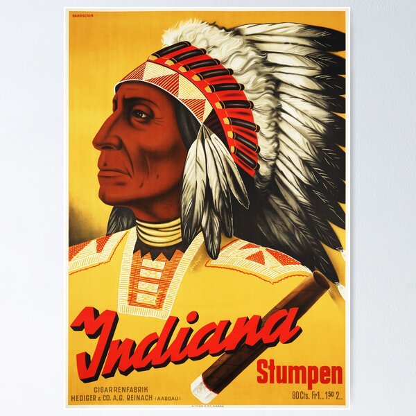 Item preview, INDIANA STUMPEN Cigar Factory 1930s Vintage Cigarette Art Poster by Johannes Handschin designed and sold by retroposters.