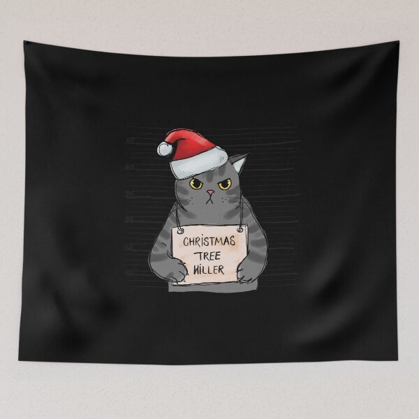 Item preview, Funny Christmas Cat Tree Killer In a Santa Hat designed and sold by TajfunX.