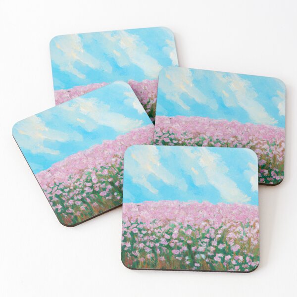 Item preview, Pink Field of Wildflowers Against a Bright Blue Sky Oil Painting designed and sold by Gianna Dolan.