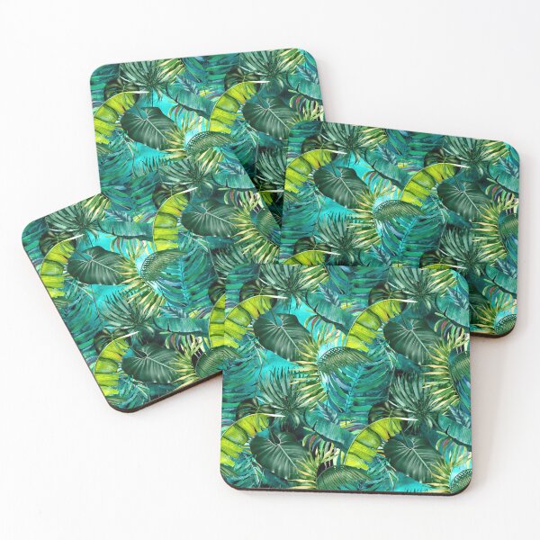 Item preview, Exotic tropical green foliage night forest, leaves and flowers tropical pattern, botanical illustration, green plants illustration  designed and sold by ZeinabTaha.