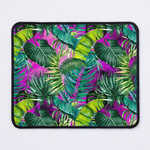 Item preview, Exotic tropical green foliage night forest, leaves and flowers tropical pattern, botanical illustration, green pink plants illustration designed and sold by ZeinabTaha.