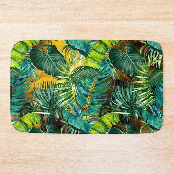 Item preview, Exotic tropical green foliage night forest, leaves and flowers tropical pattern, botanical illustration, green yellow plants illustration  designed and sold by ZeinabTaha.