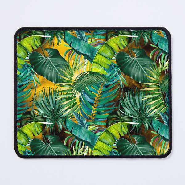 Item preview, Exotic tropical green foliage night forest, leaves and flowers tropical pattern, botanical illustration, green yellow plants illustration designed and sold by ZeinabTaha.