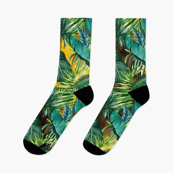 Item preview, Exotic tropical green foliage night forest, leaves and flowers tropical pattern, botanical illustration, green yellow plants illustration  designed and sold by ZeinabTaha.