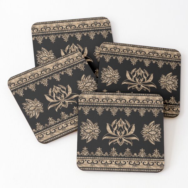 Item preview, Lotus Flower Luxury ornament - black and gold designed and sold by k9printart.