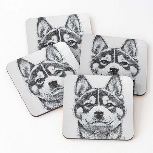 Item preview, Shiba inu black and white dog line drawing design happy and attentive designed and sold by Shiba-Inu-Art.