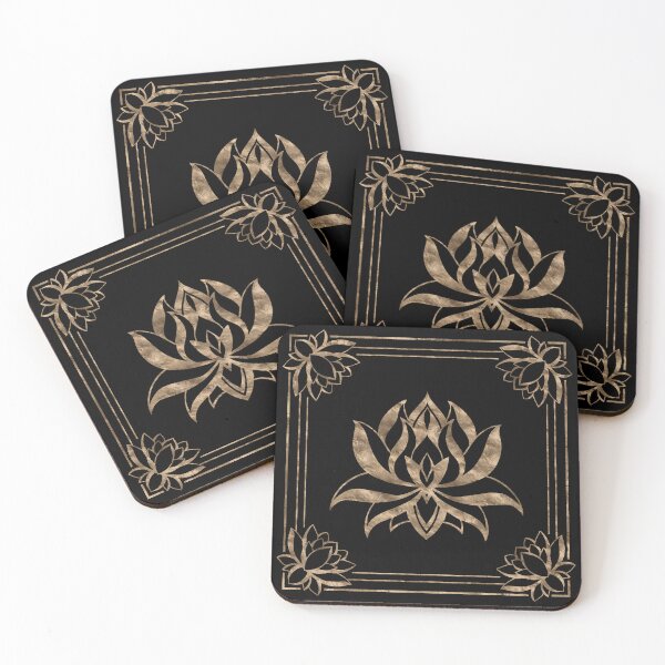 Item preview, Lotus Flower Square ornament - black and gold designed and sold by k9printart.