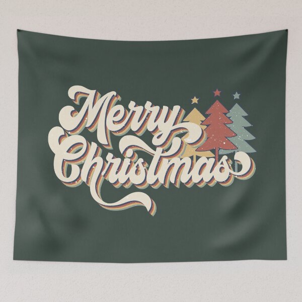 Item preview, Retro Vintage 70s Merry Christmas Trees Typography designed and sold by Hommie9977.