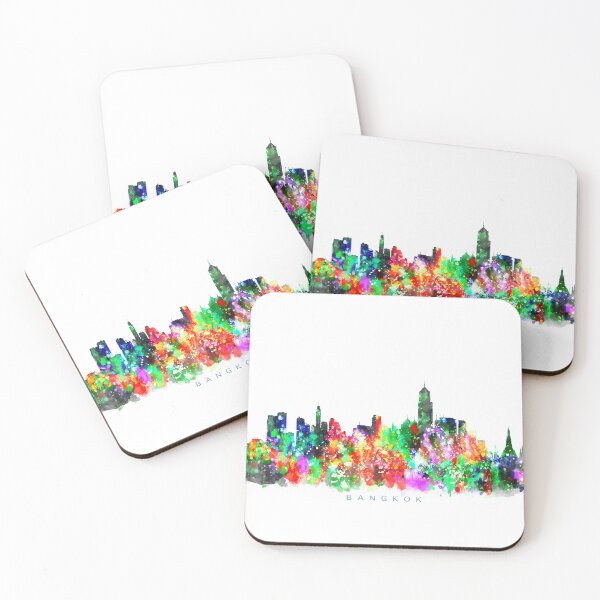 Aperçu de l'œuvre Bangkok, Thailand Skyline Watercolor Painting créée et vendue par InkistPrints.