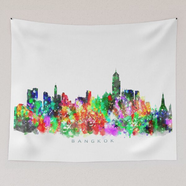 Artikelvorschau, Bangkok, Thailand Skyline Watercolor Painting entworfen und verkauft von InkistPrints.