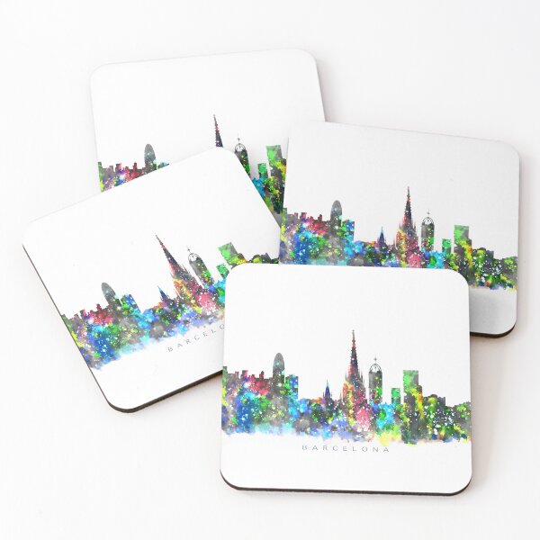 Item preview, Barcelona, Spain Skyline Watercolor Painting designed and sold by InkistPrints.