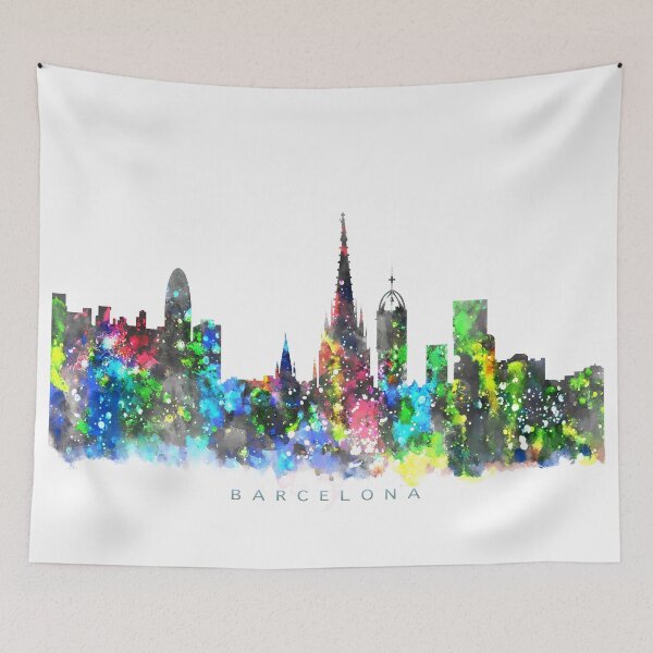 Item preview, Barcelona, Spain Skyline Watercolor Painting designed and sold by InkistPrints.