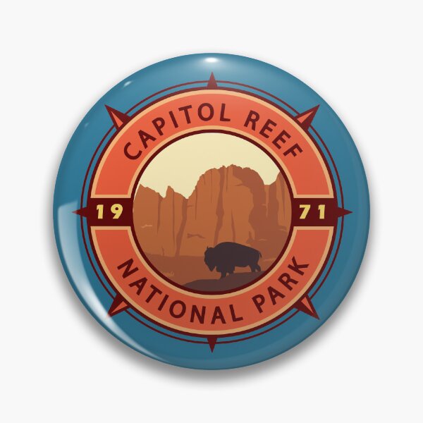 Item preview, Capitol Reef National Park Bison Retro Compass Emblem designed and sold by KrisSidDesigns.