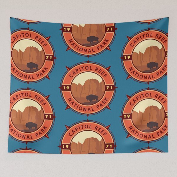 Item preview, Capitol Reef National Park Bison Retro Compass Emblem designed and sold by KrisSidDesigns.