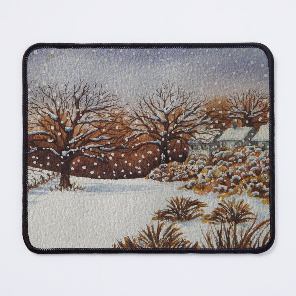 Item preview, painting of snow snow covered trees and cottages winter snow scene designed and sold by pollywolly.