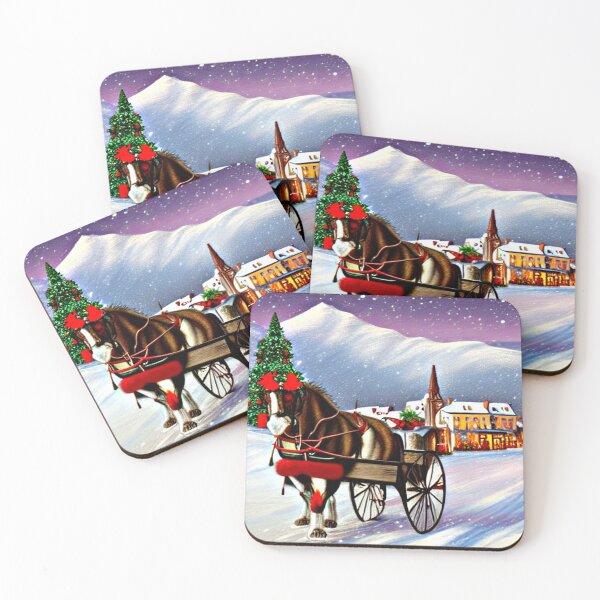 Item preview, Christmas Scene - Horse Drawn Carriage in Snowy Quaint Christmas Town  designed and sold by MugsAndDuds.