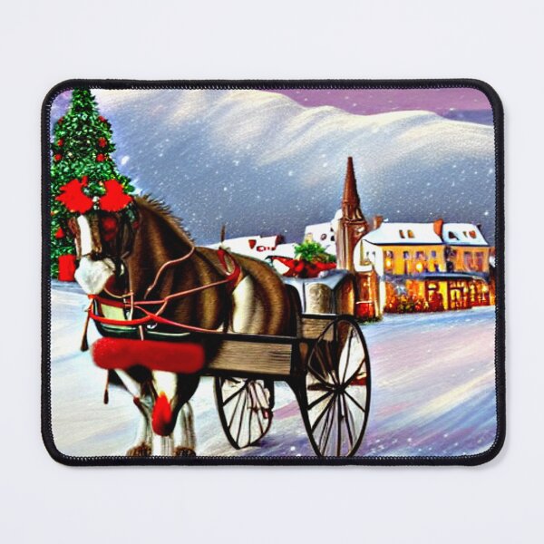 Item preview, Christmas Scene - Horse Drawn Carriage in Snowy Quaint Christmas Town designed and sold by MugsAndDuds.